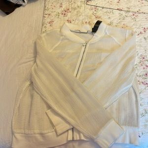 Chicos sheer jacket. Size 2 white. NWOT. Zipper front with waistband.